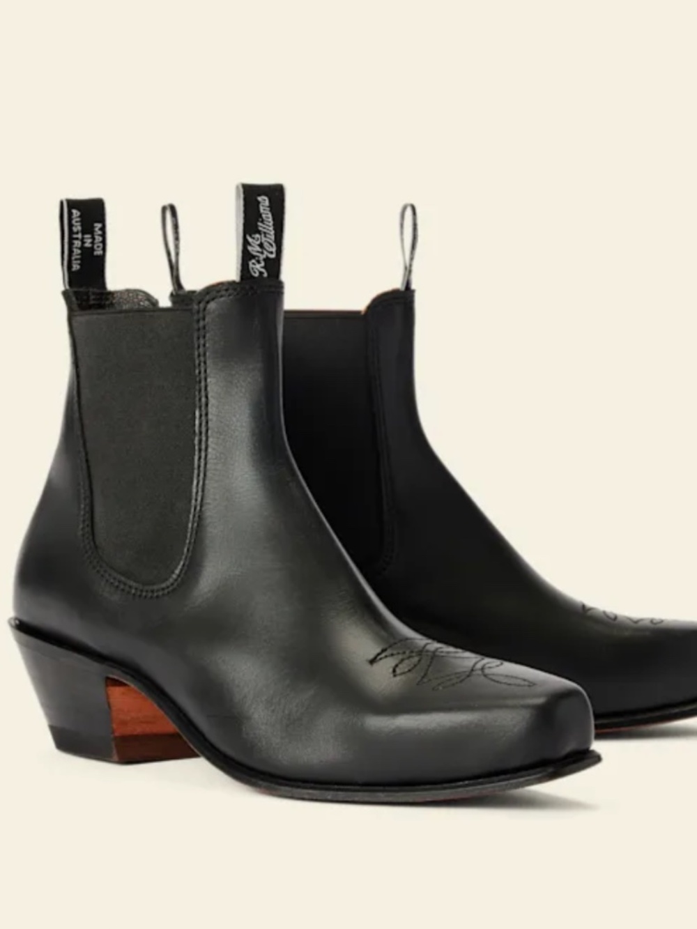 R.M. Williams The Sante Fe Black Leather Rodeo Square Toe Chelsea Boot Sz 8